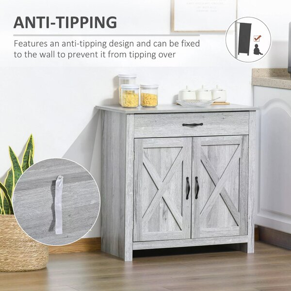 HOMCOM Farmhouse Sideboard: Grey Wood-Effect Storage Cabinet with Barn Doors, Coffee Bar Style Aosom UK