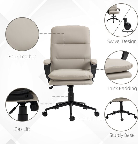 Vinsetto Swivel Office Chair, PU Leather Ergonomic Desk Chair with Adjustable Height & Rolling Wheels for Home Study, Light Grey Aosom UK