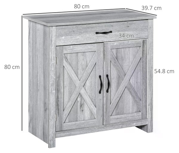 HOMCOM Farmhouse Sideboard: Grey Wood-Effect Storage Cabinet with Barn Doors, Coffee Bar Style Aosom UK