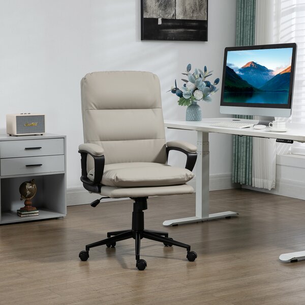 Vinsetto Swivel Office Chair, PU Leather Ergonomic Desk Chair with Adjustable Height & Rolling Wheels for Home Study, Light Grey Aosom UK