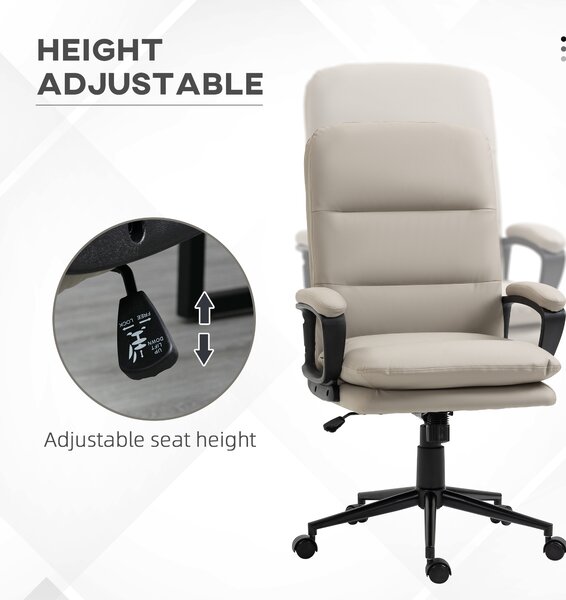 Vinsetto Swivel Office Chair, PU Leather Ergonomic Desk Chair with Adjustable Height & Rolling Wheels for Home Study, Light Grey Aosom UK