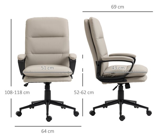 Vinsetto Swivel Office Chair, PU Leather Ergonomic Desk Chair with Adjustable Height & Rolling Wheels for Home Study, Light Grey Aosom UK