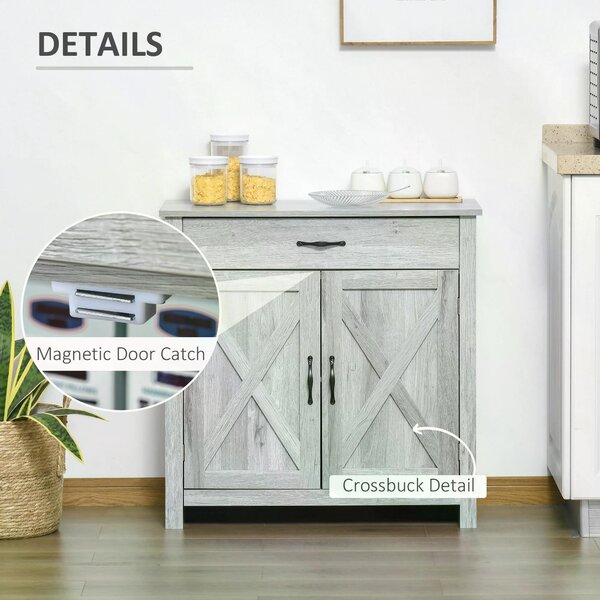 HOMCOM Farmhouse Sideboard: Grey Wood-Effect Storage Cabinet with Barn Doors, Coffee Bar Style Aosom UK