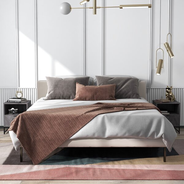 HOMCOM Bedside Cabinets: Dual Nightstands with Drawer & Shelf, Steel Legs for Living & Bedroom, Charcoal Grey Aosom UK