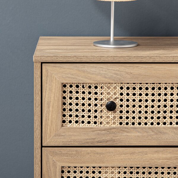 HOMCOM Storage Cabinet, 4-Drawer Unit with Rattan Element for Bedroom, Living Room, 80cm x 35 cmx 95 cm, Wood Effect Aosom UK