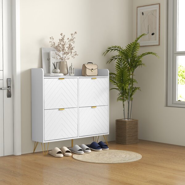 HOMCOM Narrow Shoe Storage Cabinet, Slim Shoe Cupboard with 4 Flip Drawers, Adjustable Shelf, Shoe Rack for 16 Pairs of Shoes Aosom UK