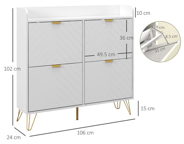 HOMCOM Narrow Shoe Storage Cabinet, Slim Shoe Cupboard with 4 Flip Drawers, Adjustable Shelf, Shoe Rack for 16 Pairs of Shoes Aosom UK