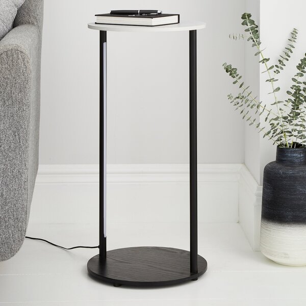 Aiko Side Table with 1 LED Light, Black and Marble Effect