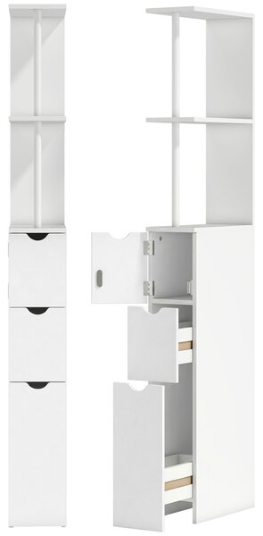 HOMCOM Slim Bathroom Storage Cabinet with Drawers, Tall Bathroom Cupboard with 2-Tier Shelf, White