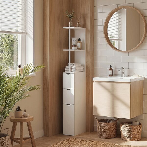 HOMCOM Slim Bathroom Storage Cabinet with Drawers, Tall Bathroom Cupboard with 2-Tier Shelf, White