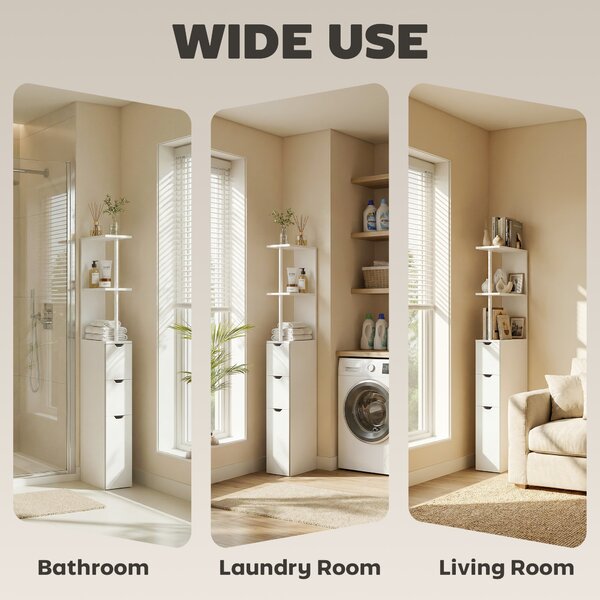 HOMCOM Slim Bathroom Storage Cabinet with Drawers, Tall Bathroom Cupboard with 2-Tier Shelf, White
