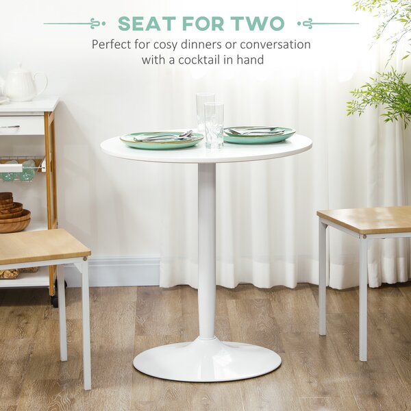 HOMCOM Round Dining Table, Modern Dining Room Table with Steel Base, Non-slip Foot Pad, Space Saving Small Dining Table, White Aosom UK