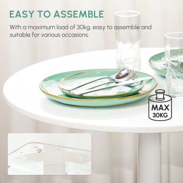 HOMCOM Round Dining Table, Modern Dining Room Table with Steel Base, Non-slip Foot Pad, Space Saving Small Dining Table, White Aosom UK