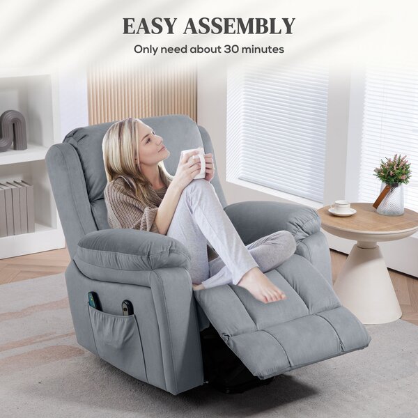 HOMCOM Power Lift Riser and Recliner Chair with Vibration Massage, Heat, Side Pocket, Grey Aosom UK