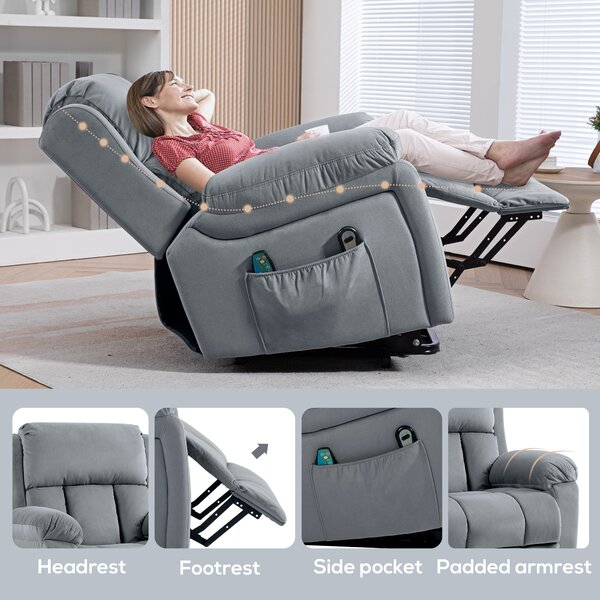 HOMCOM Power Lift Riser and Recliner Chair with Vibration Massage, Heat, Side Pocket, Grey Aosom UK