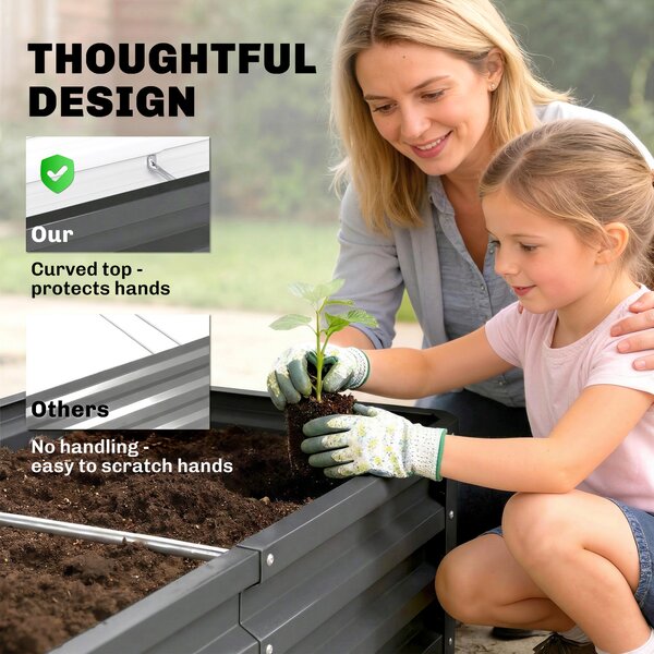 Outsunny Raised Beds for Garden, Galvanised Outdoor Planters for Herbs and Vegetables, for Patio, Garden, Balcony, Light Grey