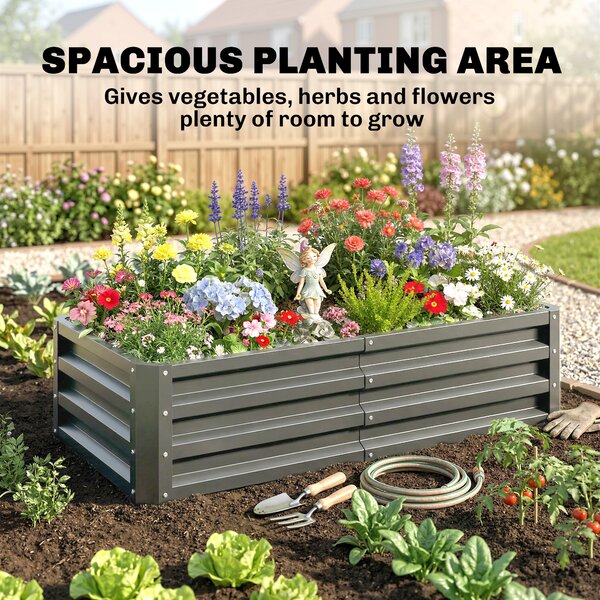 Outsunny Raised Beds for Garden, Galvanised Outdoor Planters for Herbs and Vegetables, for Patio, Garden, Balcony, Light Grey