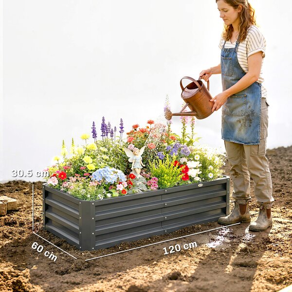 Outsunny Raised Beds for Garden, Galvanised Outdoor Planters for Herbs and Vegetables, for Patio, Garden, Balcony, Light Grey