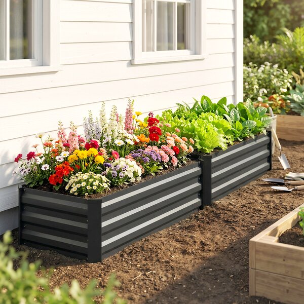Outsunny Galvanised Raised Beds for Garden Set of 2, Outdoor Elevated Planter Box, Easy-to-assemble, for Growing Flowers, Herbs and Vegetables, Grey