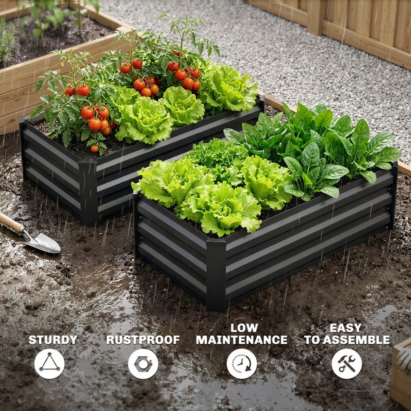 Outsunny Galvanised Raised Beds for Garden Set of 2, Outdoor Elevated Planter Box, Easy-to-assemble, for Growing Flowers, Herbs and Vegetables, Grey