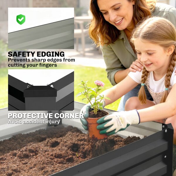 Outsunny Galvanised Raised Beds for Garden Set of 2, Outdoor Elevated Planter Box, Easy-to-assemble, for Growing Flowers, Herbs and Vegetables, Grey