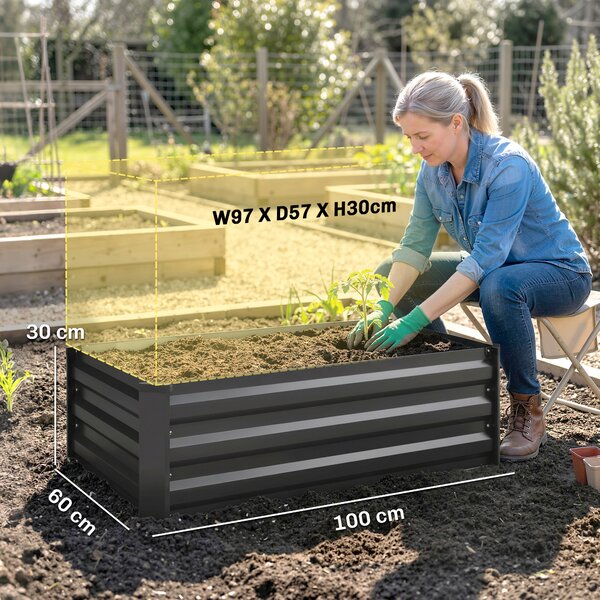 Outsunny Galvanised Raised Beds for Garden Set of 2, Outdoor Elevated Planter Box, Easy-to-assemble, for Growing Flowers, Herbs and Vegetables, Grey