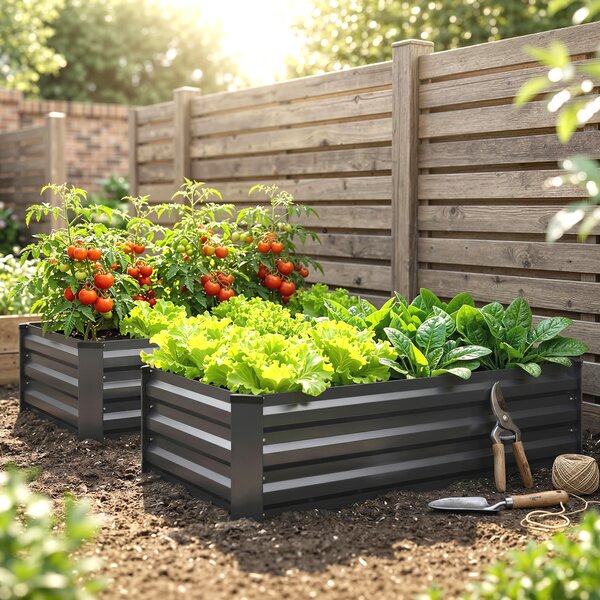 Outsunny Galvanised Raised Beds for Garden Set of 2, Outdoor Elevated Planter Box, Easy-to-assemble, for Growing Flowers, Herbs and Vegetables, Grey