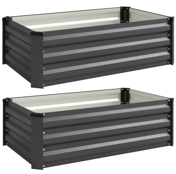 Outsunny Galvanised Raised Beds for Garden Set of 2, Outdoor Elevated Planter Box, Easy-to-assemble, for Growing Flowers, Herbs and Vegetables, Grey