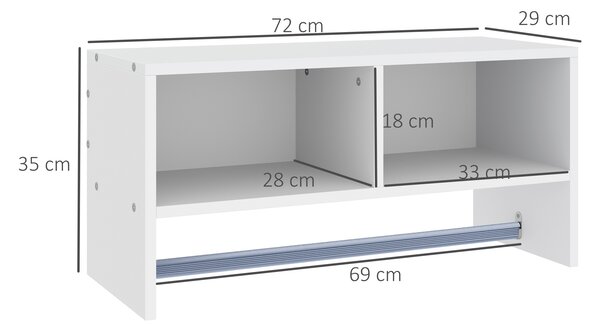 HOMCOM Wall Mounted Coat Hanger Hooks Rack Stand Hallway Coat Rack Rail & Storage Shelf Hanging Coat Organizer (White)