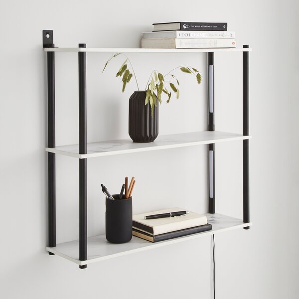 Aiko Wall Unit with LED Lights Black and Faux Marble