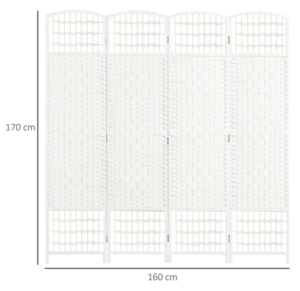 HOMCOM 4 Panel Folding Room Divider, Privacy Screen, Freestanding Paravent Partition Separator for Living Room, Bedroom and Office, 160 x 170cm, White