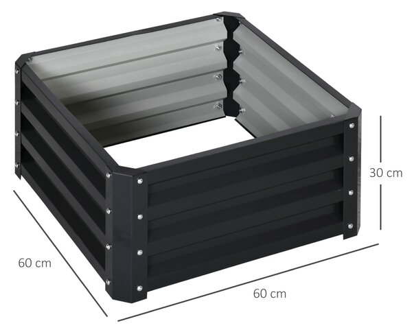 Outsunny Set of 2 Raised Garden Bed, Outdoor Elevated Galvanised Planter Box for Flowers, Herbs, 60x60x30.5cm, Grey