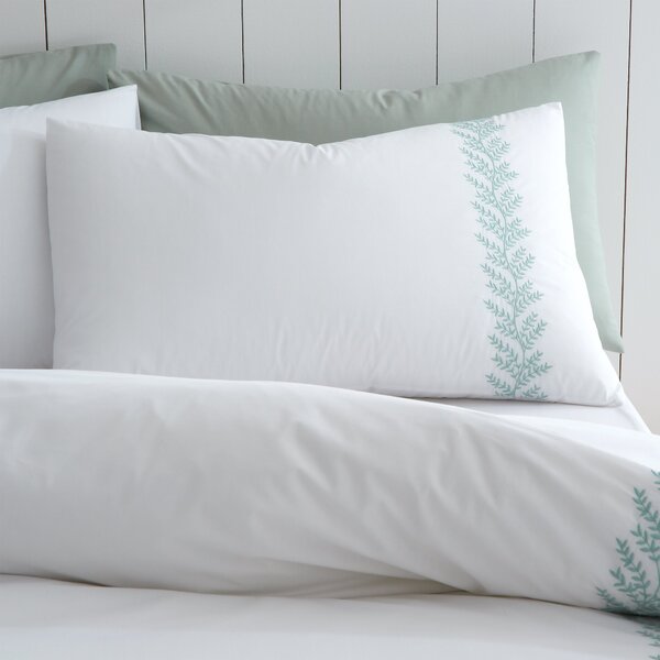 Bianca Fine Linens Embroidered Leaf 100% Cotton Duvet Cover & Pillowcase Set