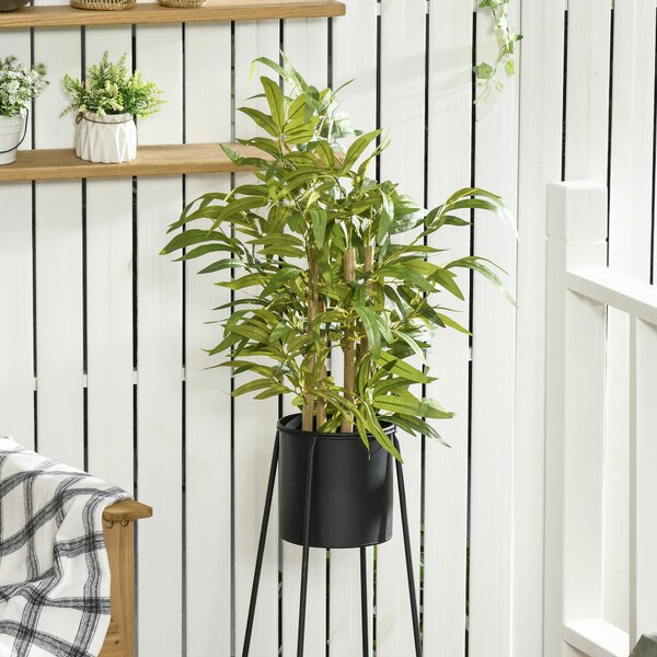 HOMCOM 2 PCs Artificial Plants Bamboo Tree in Pot Desk Fake Plants for Home Indoor Outdoor Decor, 15x15x60cm, Green Aosom UK
