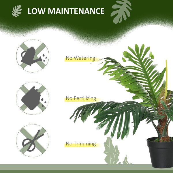 Outsunny 2 Pack 60cm Artificial Palm Tree Decorative Plant with Nursery Pot, Fake Tropical Tree for Indoor Outdoor Décor Aosom UK