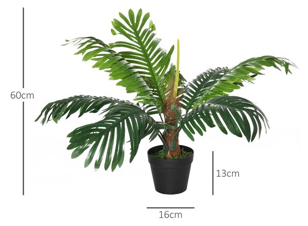 Outsunny 2 Pack 60cm Artificial Palm Tree Decorative Plant with Nursery Pot, Fake Tropical Tree for Indoor Outdoor Décor Aosom UK