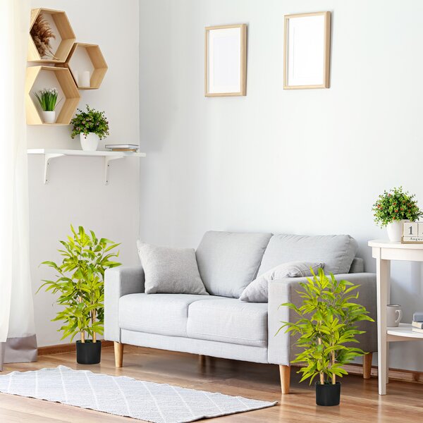HOMCOM 2 PCs Artificial Plants Bamboo Tree in Pot Desk Fake Plants for Home Indoor Outdoor Decor, 15x15x60cm, Green Aosom UK