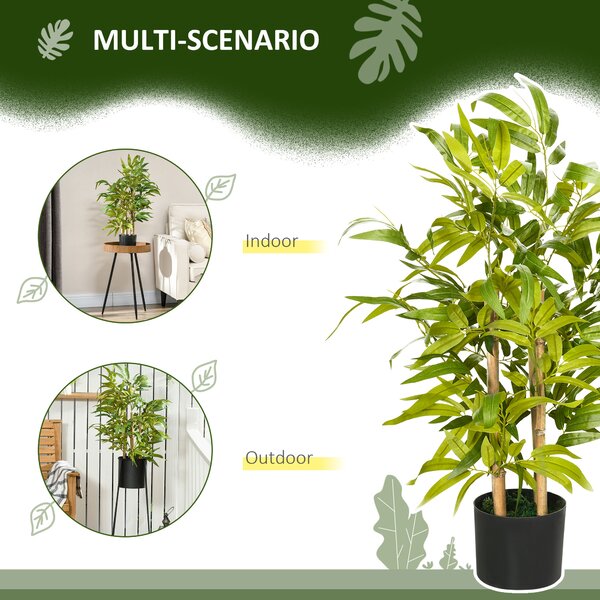 HOMCOM 2 PCs Artificial Plants Bamboo Tree in Pot Desk Fake Plants for Home Indoor Outdoor Decor, 15x15x60cm, Green Aosom UK