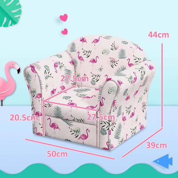AIYAPLAY Kids Armchair with Flamingo Design, Wooden Frame, for Bedroom, Playroom, Kids Room, Pink Aosom UK