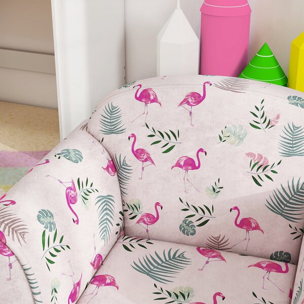 AIYAPLAY Kids Armchair with Flamingo Design, Wooden Frame, for Bedroom, Playroom, Kids Room, Pink Aosom UK