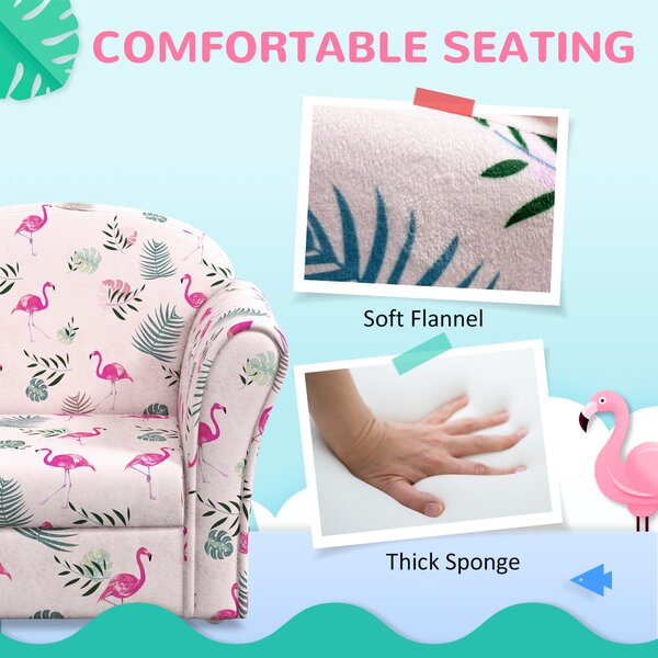 AIYAPLAY Kids Armchair with Flamingo Design, Wooden Frame, for Bedroom, Playroom, Kids Room, Pink Aosom UK