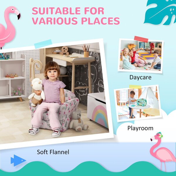 AIYAPLAY Kids Armchair with Flamingo Design, Wooden Frame, for Bedroom, Playroom, Kids Room, Pink Aosom UK