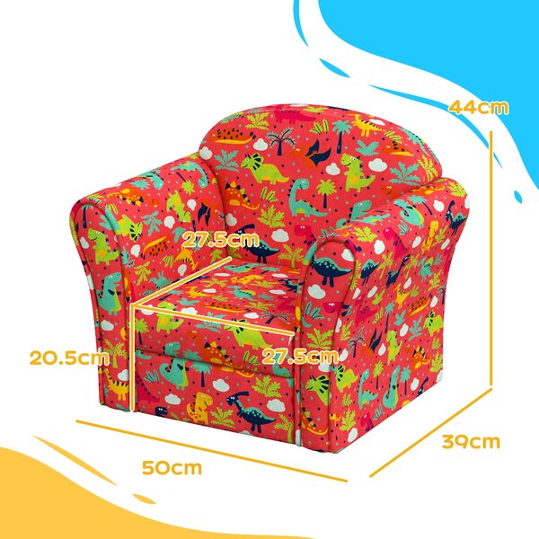 AIYAPLAY Kids Armchair with Dinosaur Design, Wooden Frame, for Bedroom, Playroom, Kids Room, Red Aosom UK