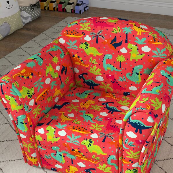 AIYAPLAY Kids Armchair with Dinosaur Design, Wooden Frame, for Bedroom, Playroom, Kids Room, Red Aosom UK