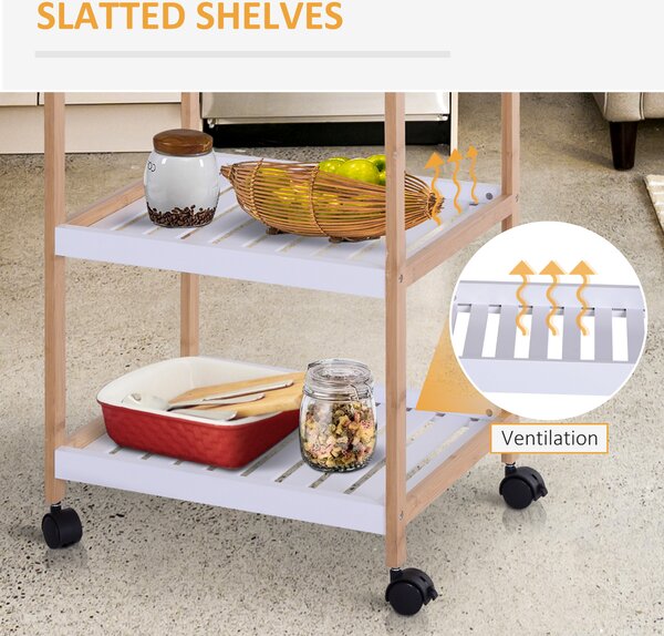 HOMCOM 3-Tier Mobile Kitchen Trolley Cart Storage Shelves Rack Rolling Wheels White 46 x 35 x 74.5 cm