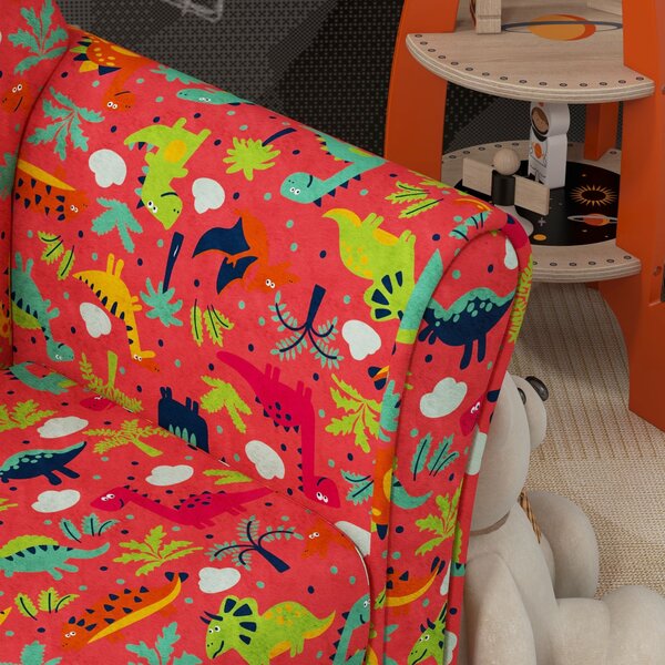 AIYAPLAY Kids Armchair with Dinosaur Design, Wooden Frame, for Bedroom, Playroom, Kids Room, Red Aosom UK
