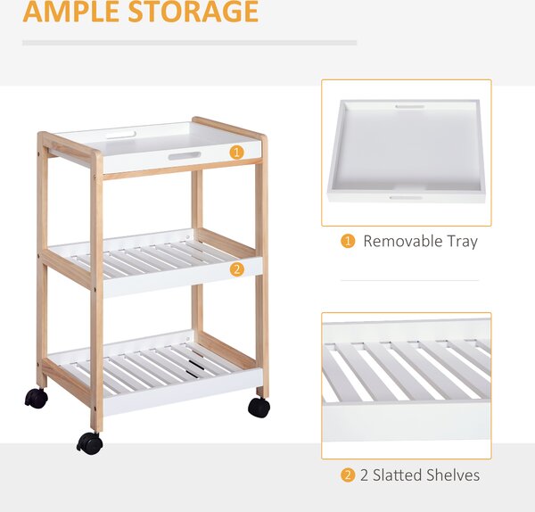 HOMCOM 3-Tier Mobile Kitchen Trolley Cart Storage Shelves Rack Rolling Wheels White 46 x 35 x 74.5 cm