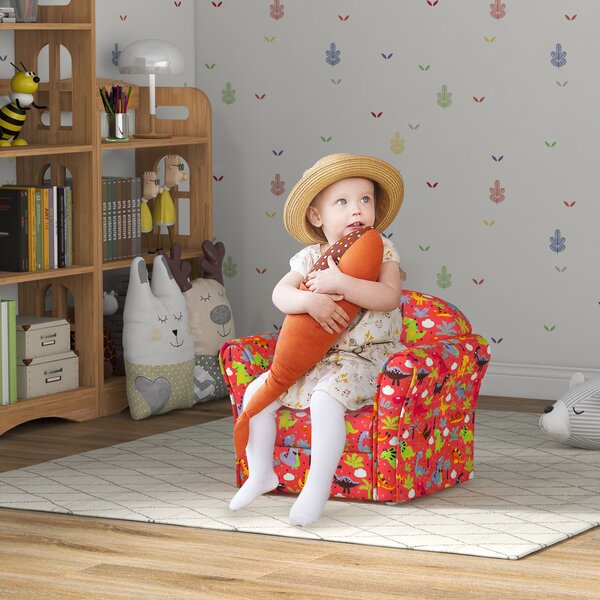 AIYAPLAY Kids Armchair with Dinosaur Design, Wooden Frame, for Bedroom, Playroom, Kids Room, Red Aosom UK