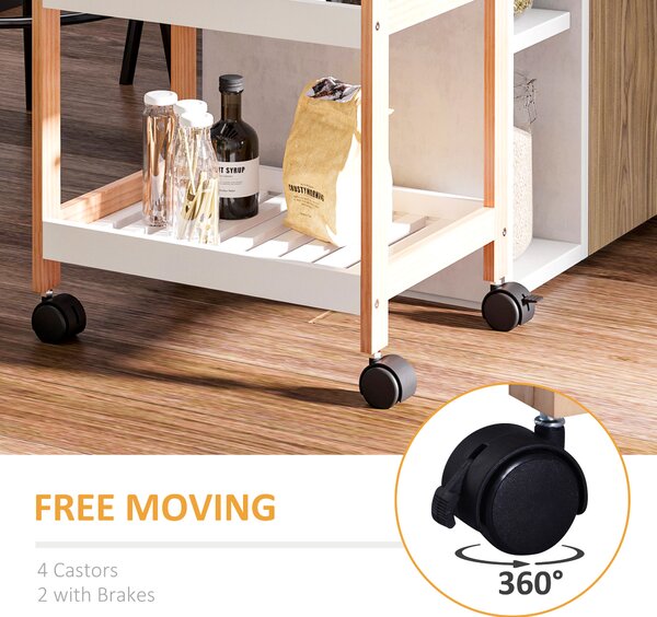 HOMCOM 3-Tier Mobile Kitchen Trolley Cart Storage Shelves Rack Rolling Wheels White 46 x 35 x 74.5 cm