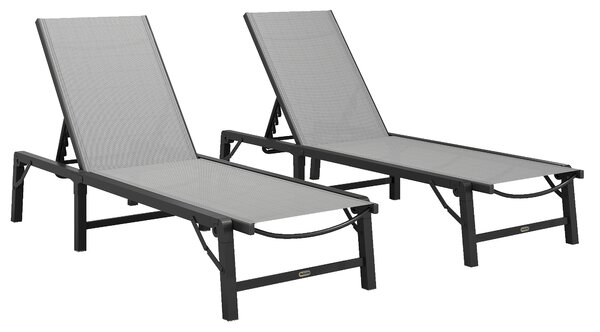 Outsunny Folding Sun Lounger, 5-Position Adjustable Garden Chaise Lounge Sunbed, Steel Frame Reclining Chair for Beach, Porch, Patio, Camping, Light Grey